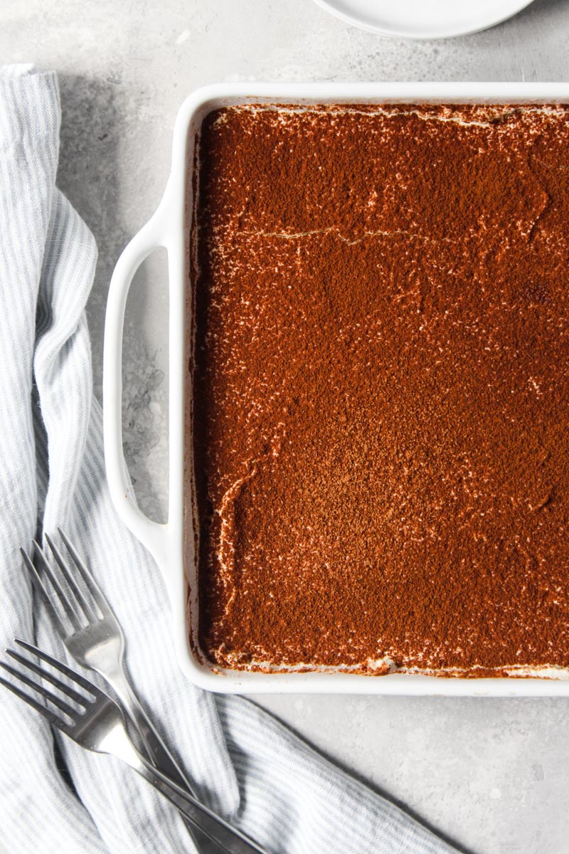 Baking dish of tiramisu