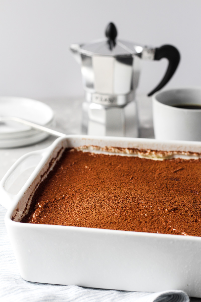 Baking dish of tiramisu