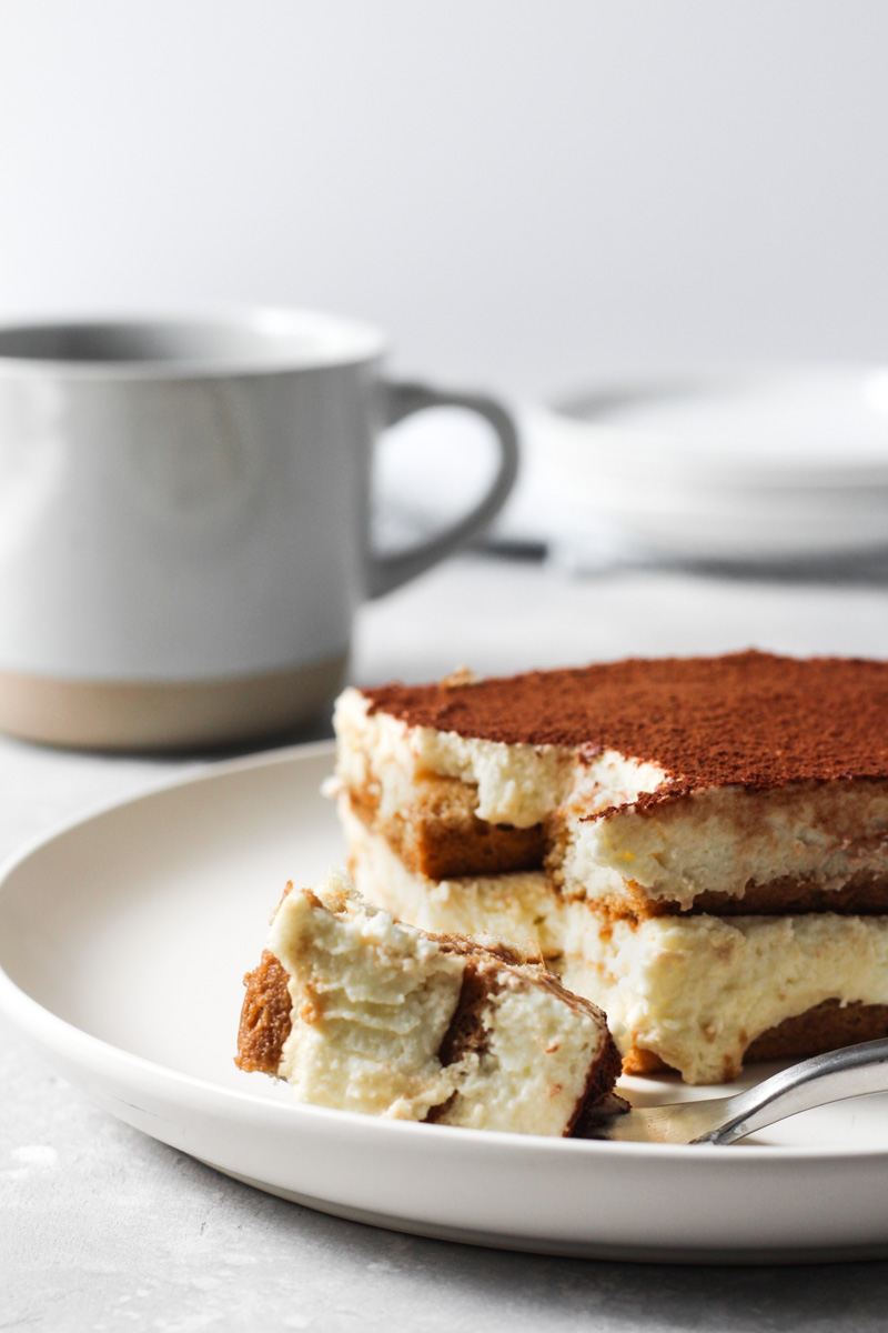 Slice and fork of tiramisu
