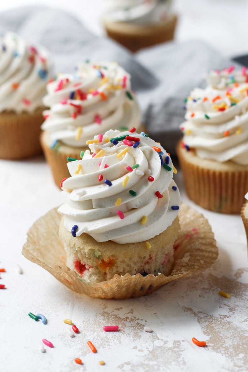 Funfetti cupcakes with vanilla buttercream and rainbow sprinkles