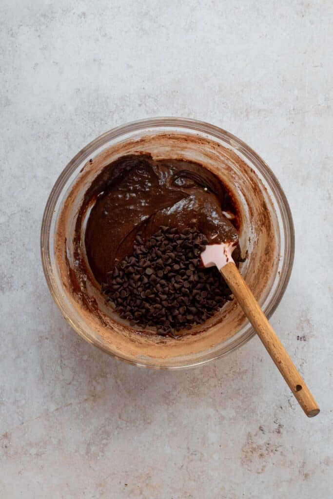 Mixing bowl with brownie batter.