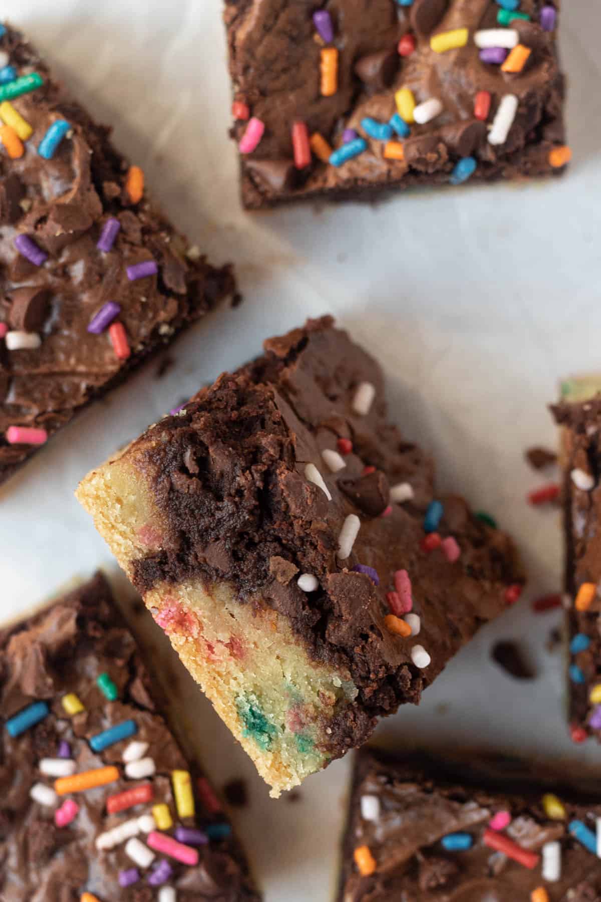 Brownies cut into squares. 