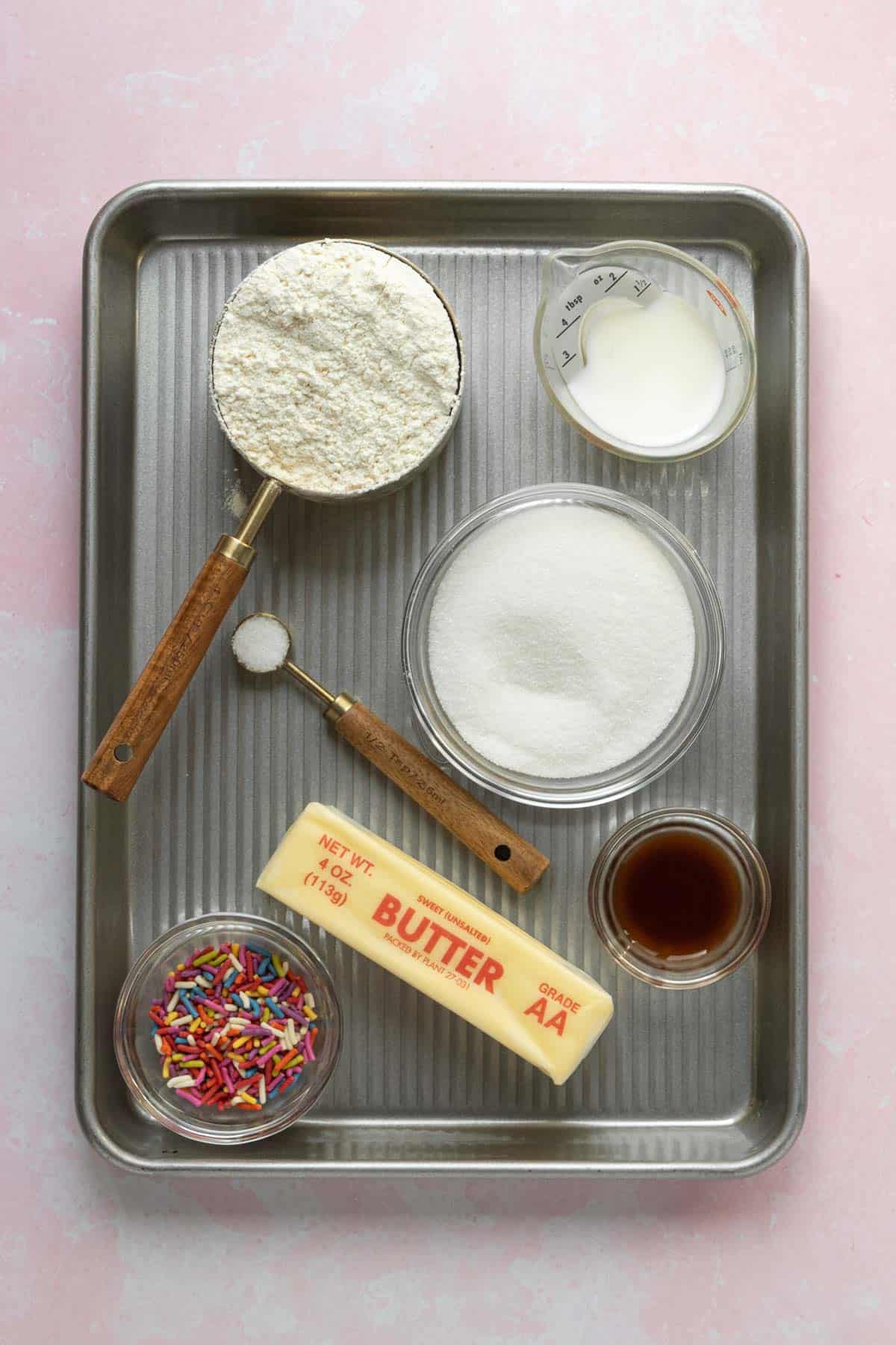 Ingredients of edible sugar cookie dough.