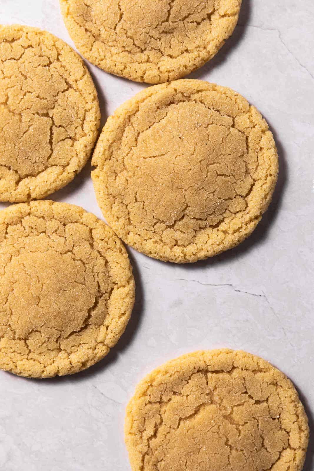 Small batch sugar cookies on a flat white surface.